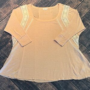 Cute Flowy Cotton Top with Lace Detail – Dusty Rose, Size S